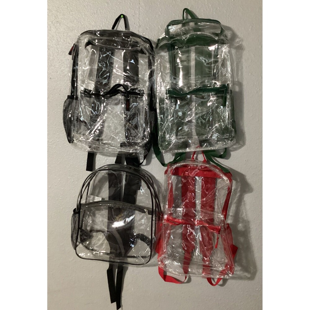 4 Pack Of Clear School Backpacks New No Tags 2 Black One Green And One Red. - Picture 1 of 5